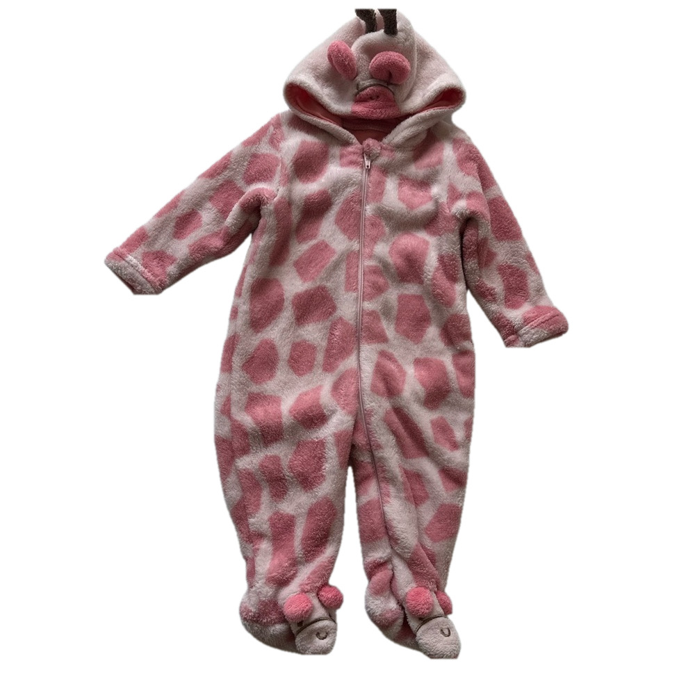 3/20$ Snugabye Pink Fleece Footed Giraffe Hooded One piece size 3 months